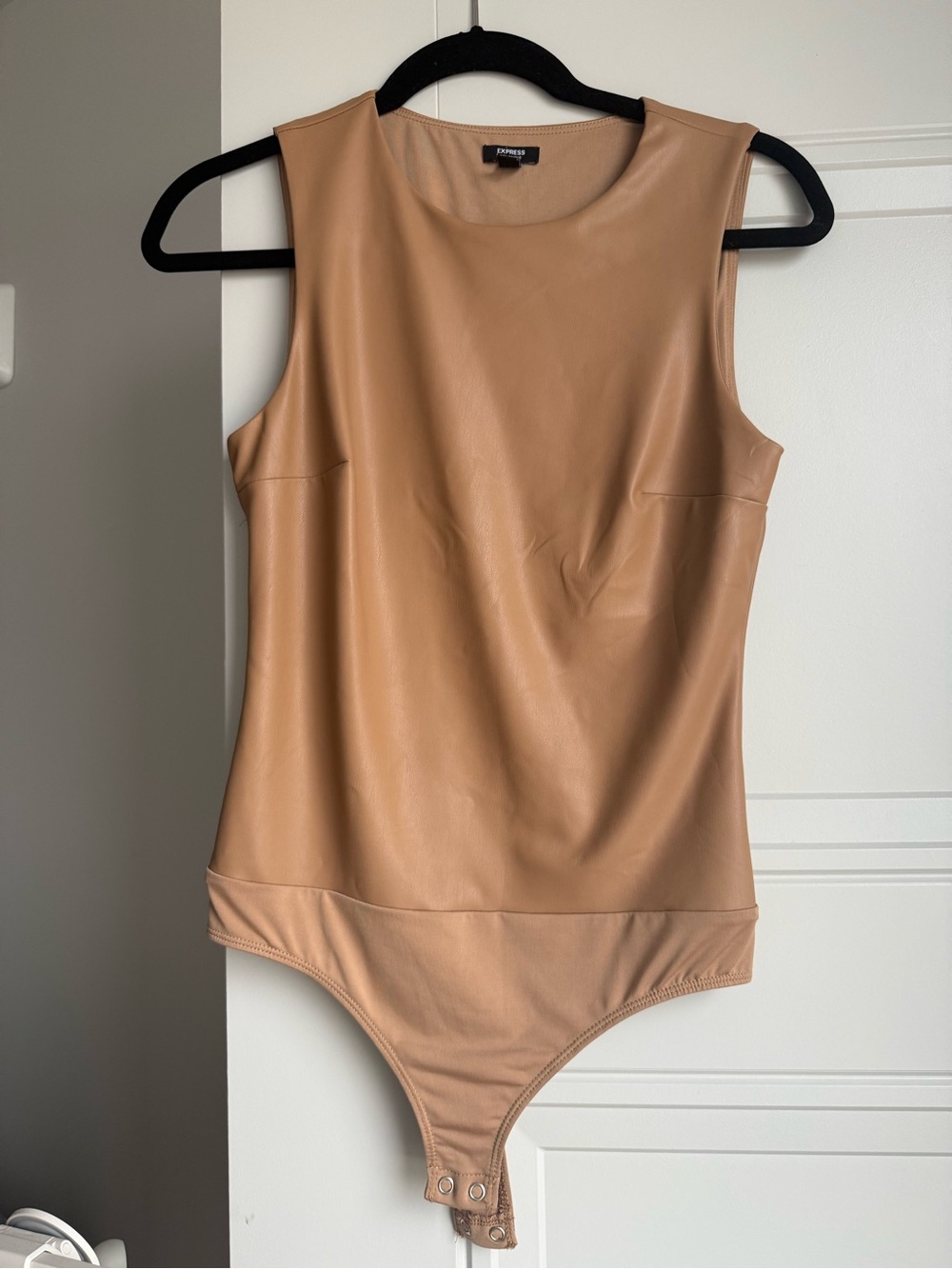 Express Vegan Leather Bodysuit in Tan